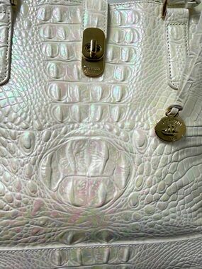 Brahmin Iridescent Pearl Croc-Embossed Tote with Gold Hardware